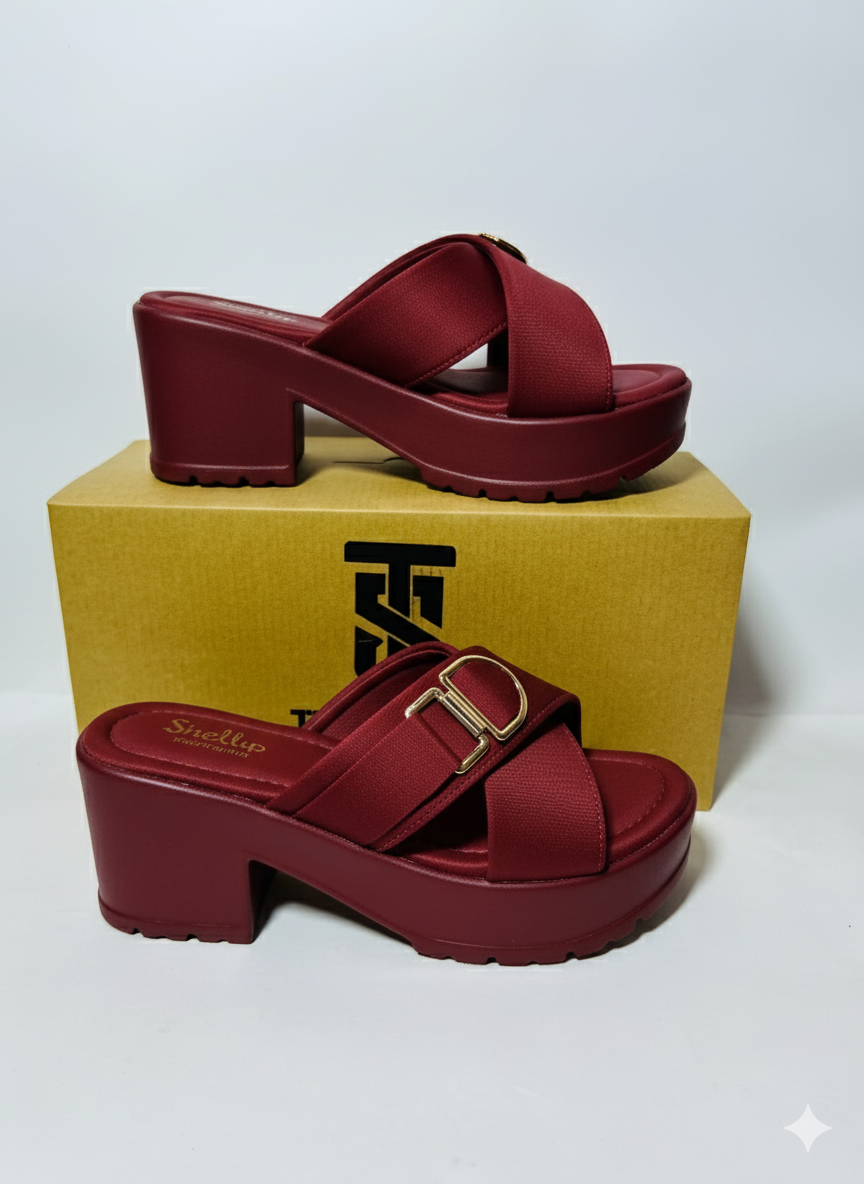 Chunky Pink Platform Slides with Buckle Detail