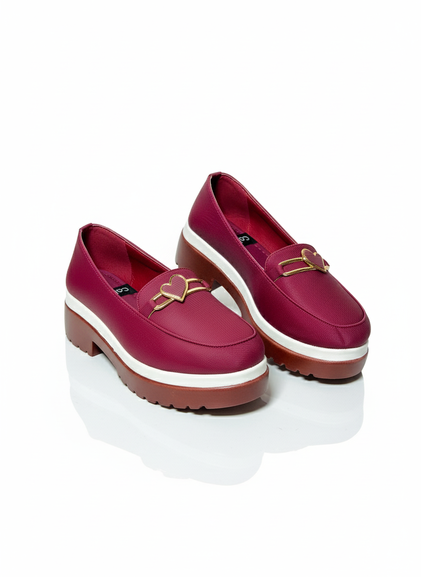 Chunky Sole Loafers: Mahroon Elegance with Modern Hardware.