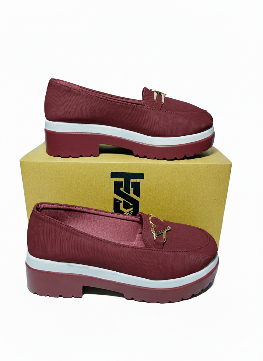 Chunky Sole Loafers: Mahroon Elegance with Modern Hardware.