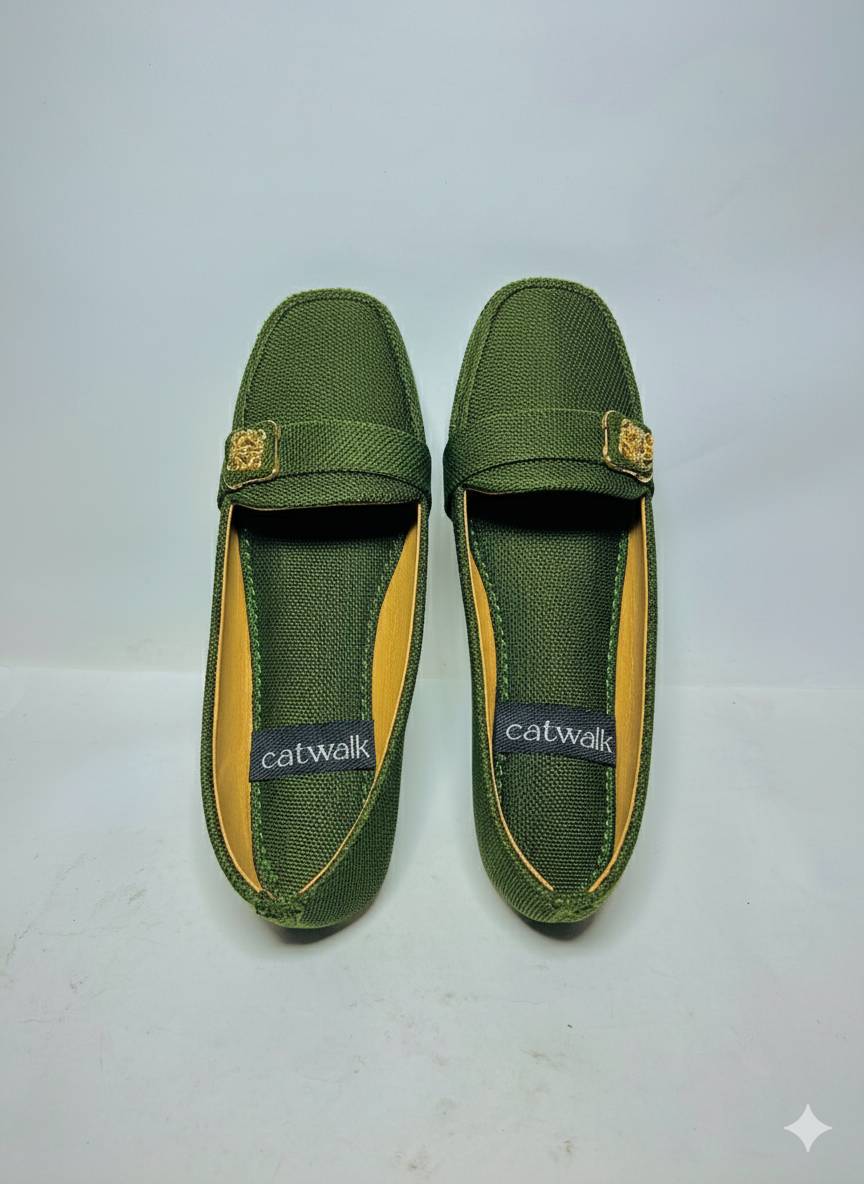 Stylish Olive Green Textile Loafers for Everyday Wear.