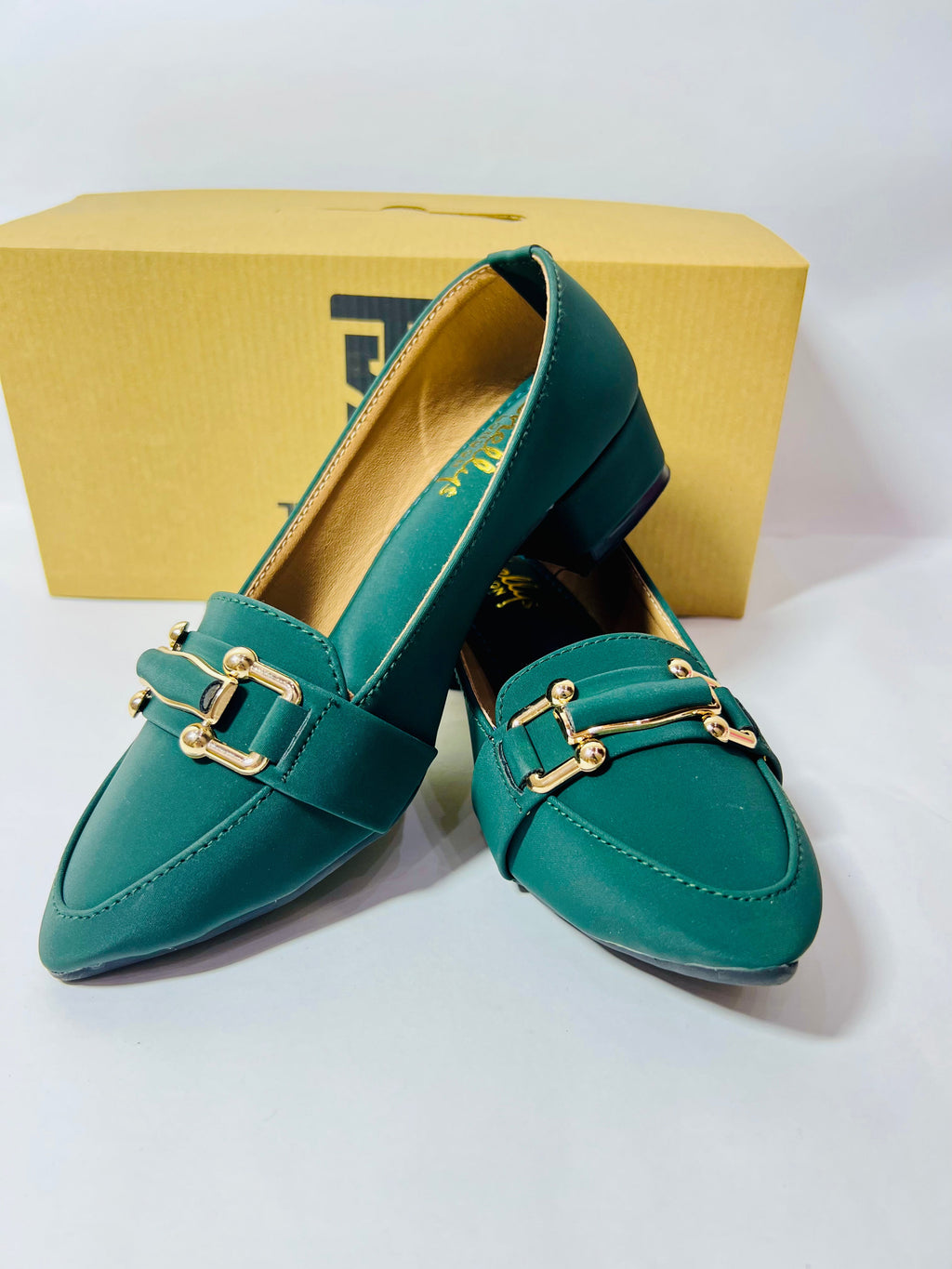 Emerald Green Pointed-Toe Loafer Heels