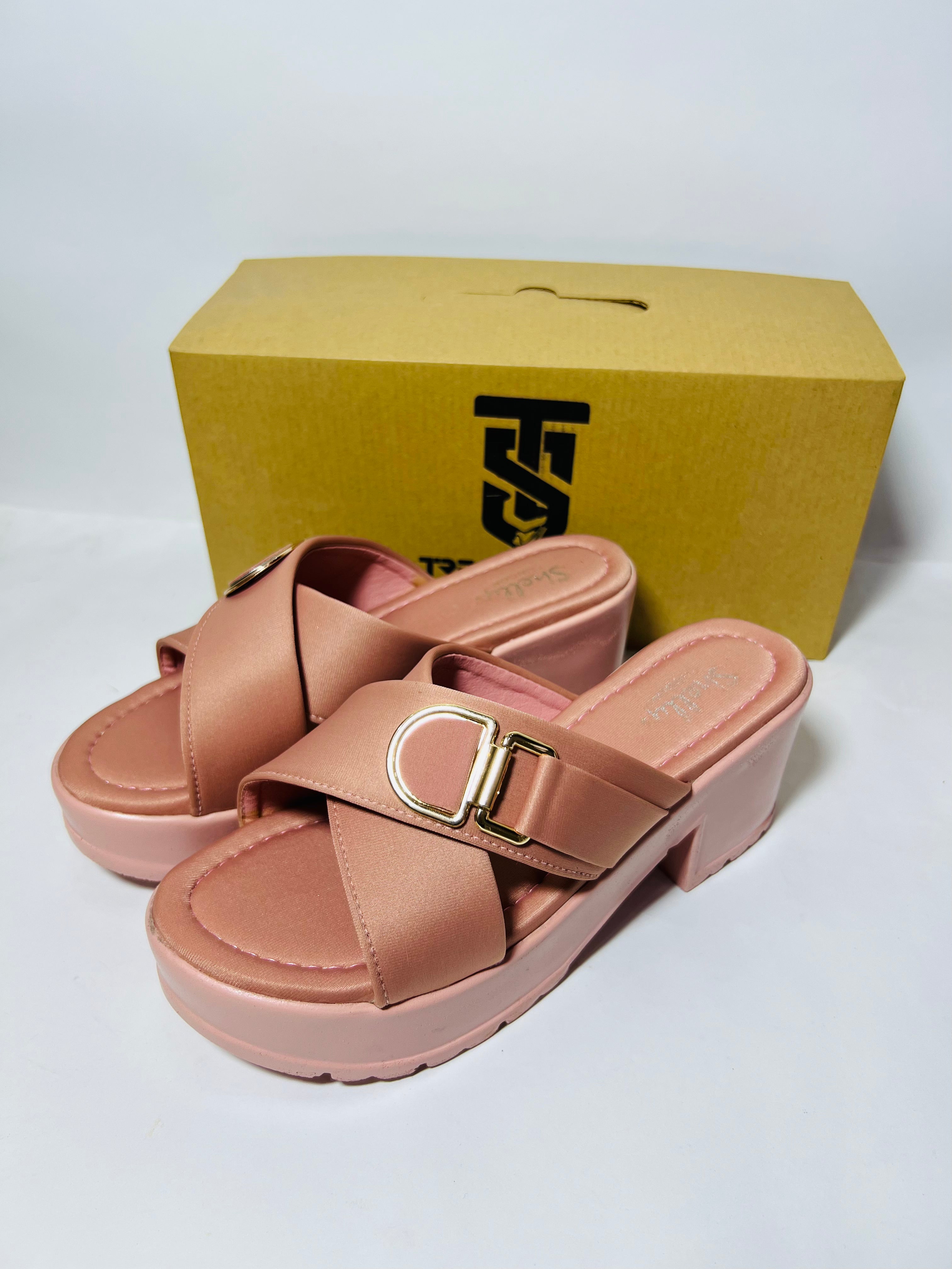 Chunky Pink Platform Slides with Buckle Detail