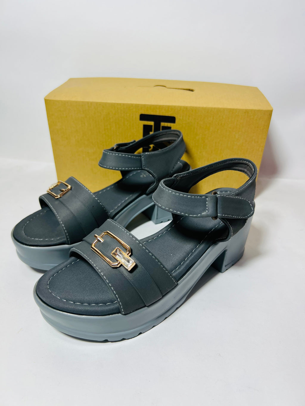 Stylish Grey Buckled Platform Sandals.