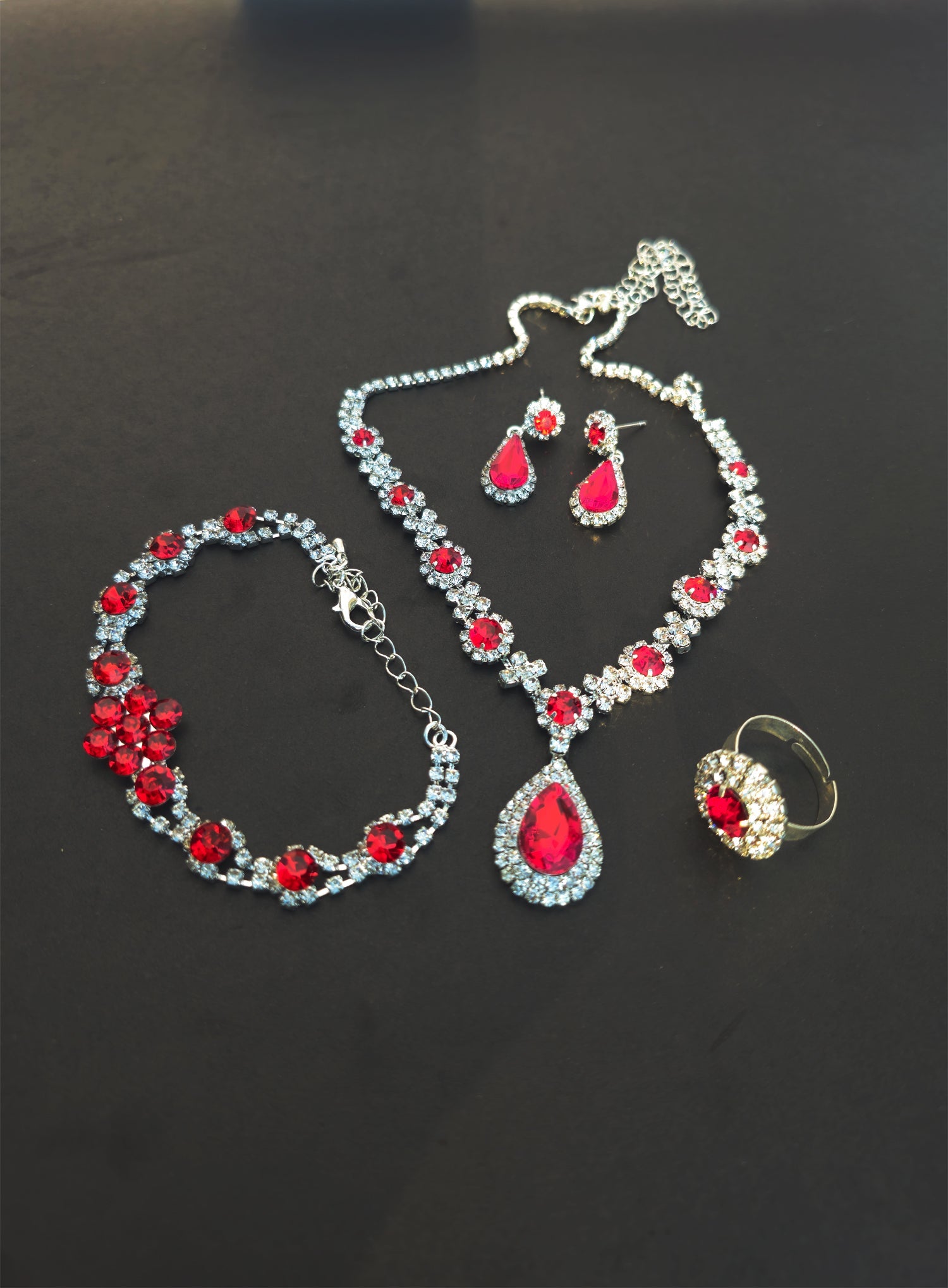 Red Elegant Ruby & Crystal Zircon Diamond Jewelry Set