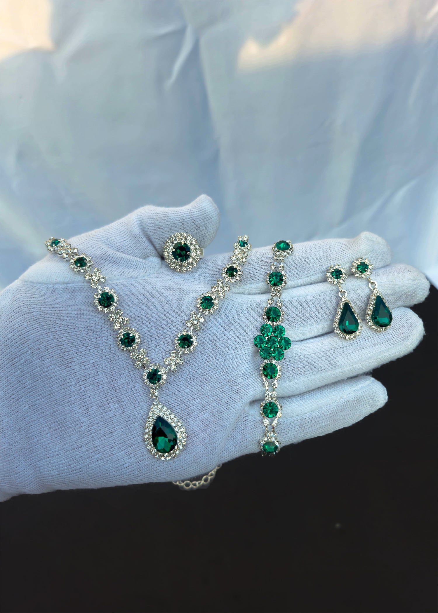 Green Elegant Ruby & Crystal Zircon Diamond Jewelry Set