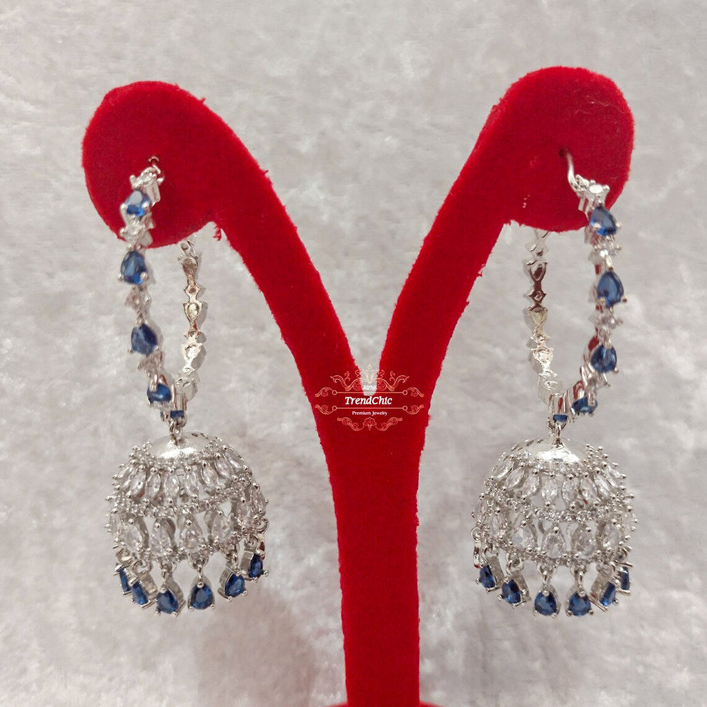 AA Royal Blue Sapphire & Diamond Bridal Jewelry Set – Necklace with Jhumka Earrings